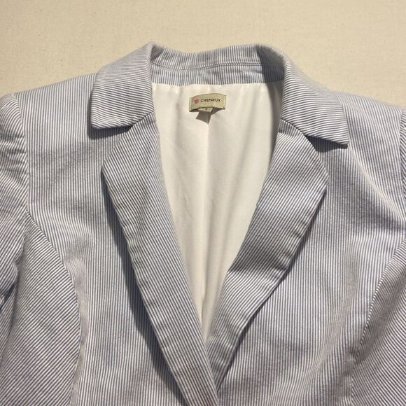 Daniel Cremieux Blue / White Seersucker Blazer Classic Tailored Cut Gold Buttons - Picture 2 of 11